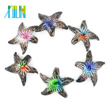 MC0056 Murano Animal Arts encanto interior de la flor y arena dorada Glass Starfish colgantes 12 unids / caja